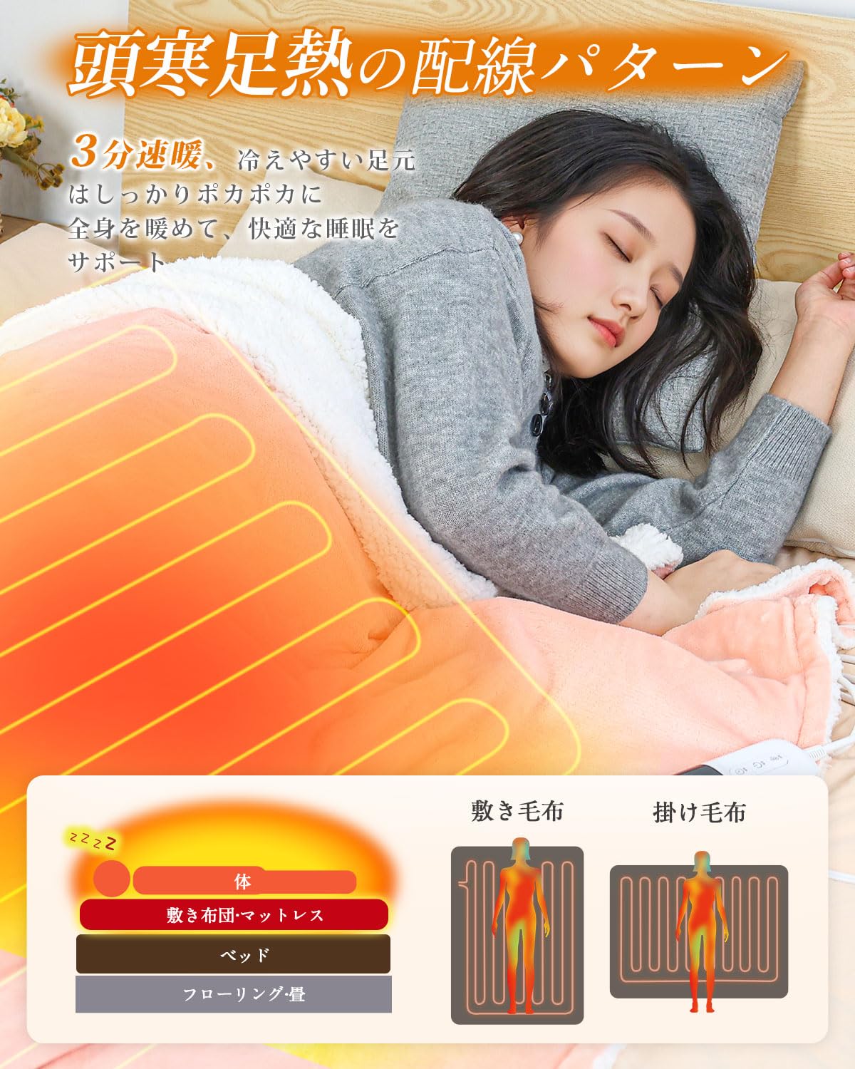 Amazon | 電気毛布 掛け敷き兼用 188×130cm【フランネル＋起毛】電気